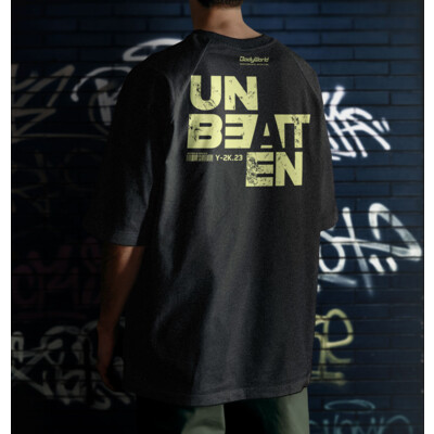 BodyWorld Men's T-shirt Unbeaten Acid Washed Heavy Oversize negro