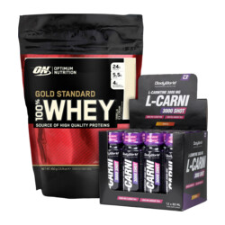Optimum Nutrition 100% Whey Gold Standard 450 g + L-Carnitine 3000 Shot 12 x 80 ml